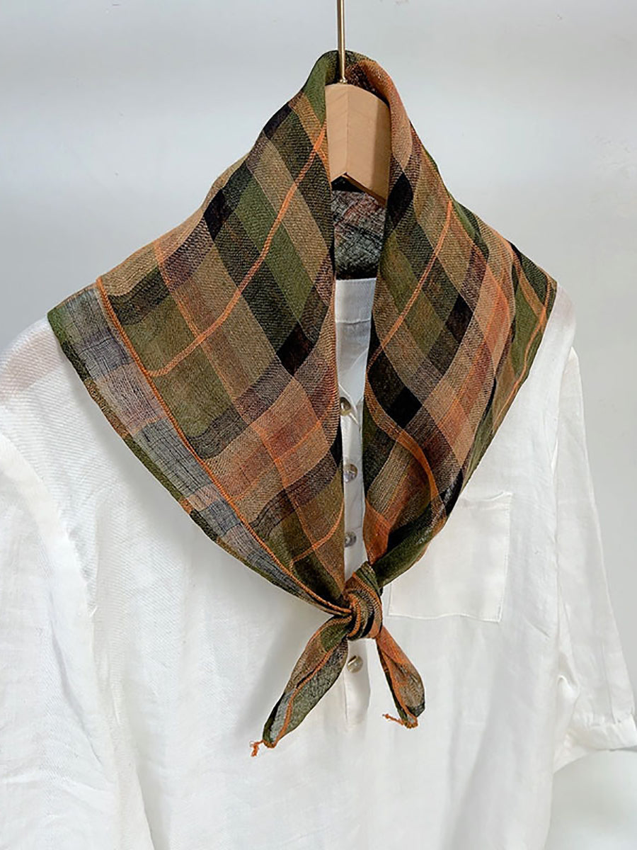 Women Casual Vintage Plaid Stripe Square Scarf