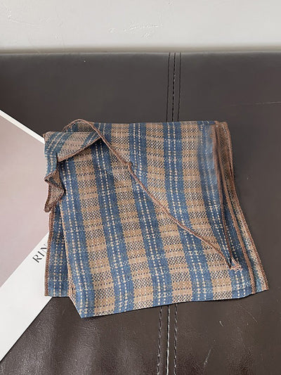 Women Vintage Plaid Dot Hair Band Scarf