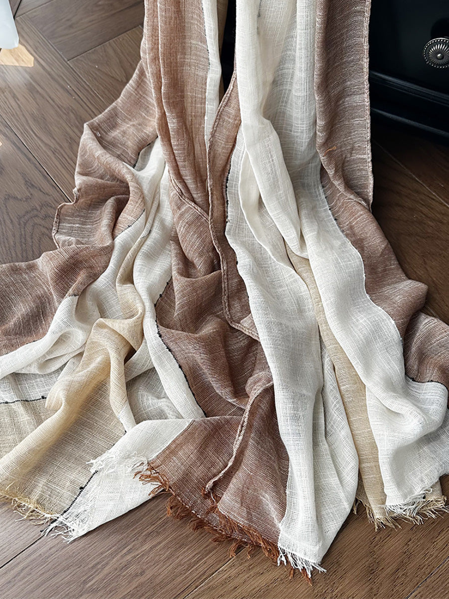 Women Summer Artsy Colorblock Cotton Tassel Scarf