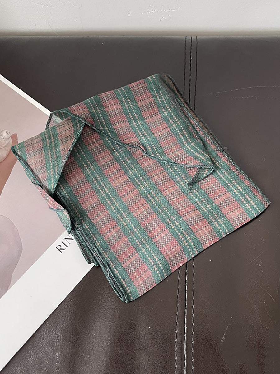Women Vintage Plaid Dot Hair Band Scarf