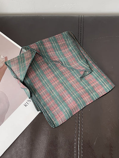 Women Vintage Plaid Dot Hair Band Scarf