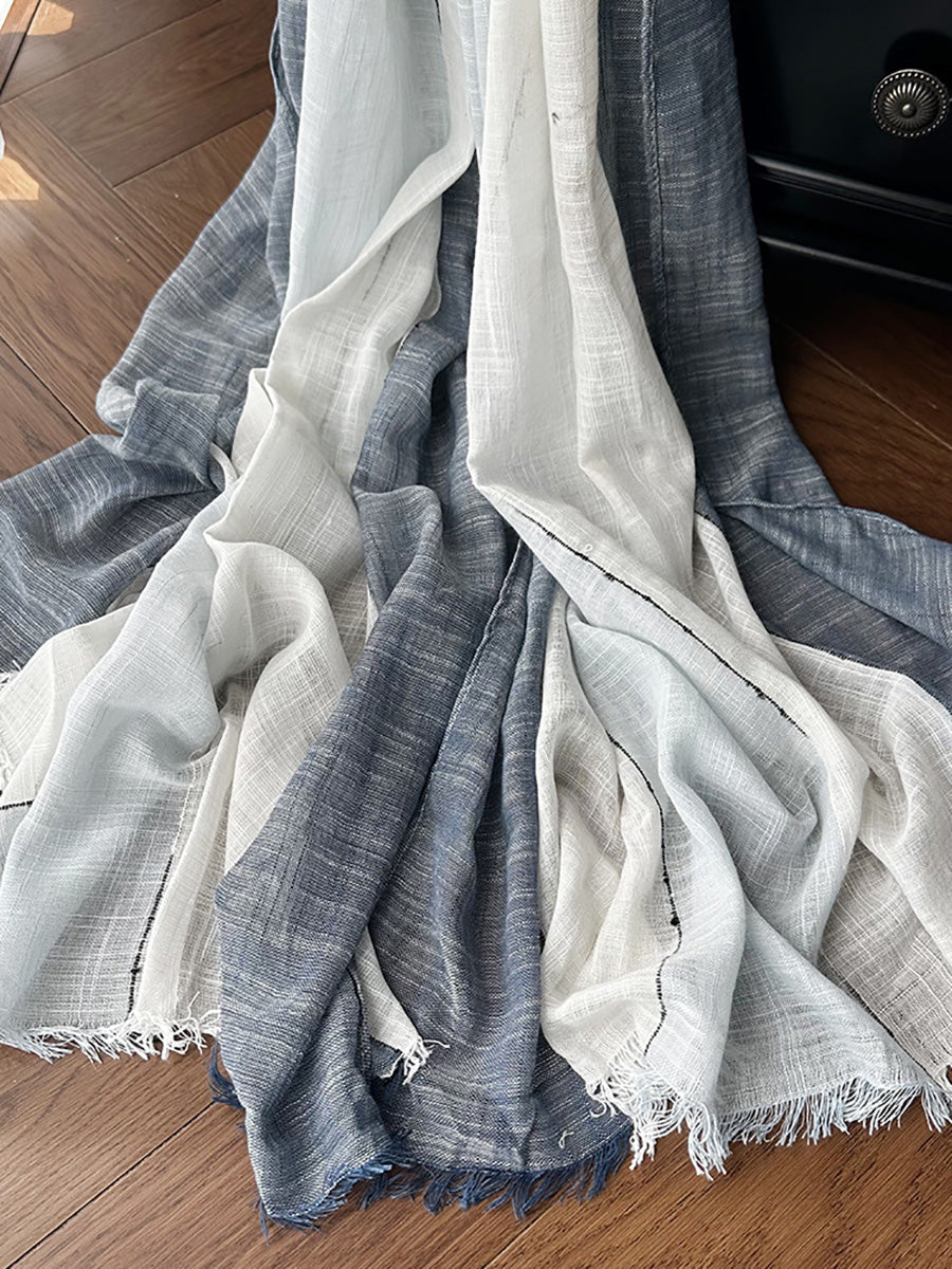 Women Summer Artsy Colorblock Cotton Tassel Scarf