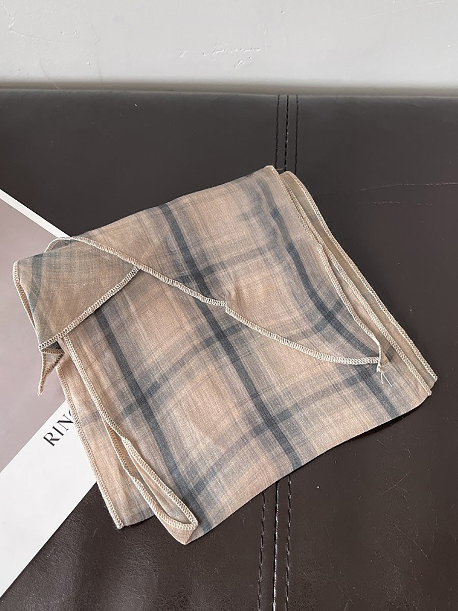 Women Vintage Plaid Dot Hair Band Scarf