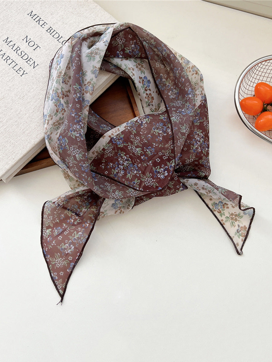 Women Thin Floral Triangle Scarf