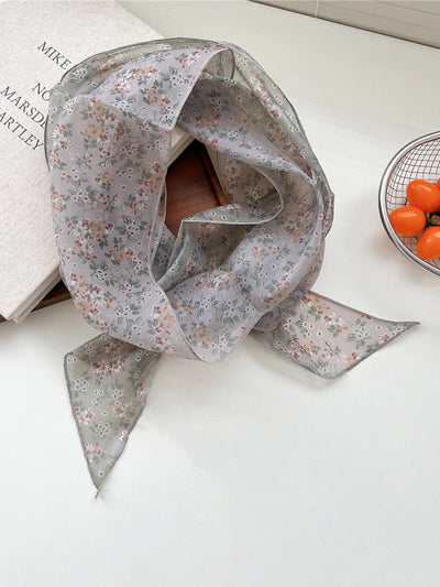 Women Thin Floral Triangle Scarf