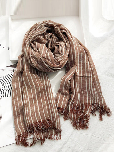 Women Vintage Stripe Tassel Soft Scarves