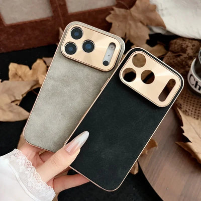 Plating Leather Matte Phone Case for iPhone 17 Air 16 16E 15 14 Plus13 Pro Max Shockproof Lens Protection Back Cover Shell