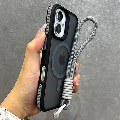 Luxury With Lanyard Magsafe Matte Phone Case For iPhone 16E SE4 16 15 14 13 12 11 Pro Max Plus Magnetic Bumper Back Cases Cover