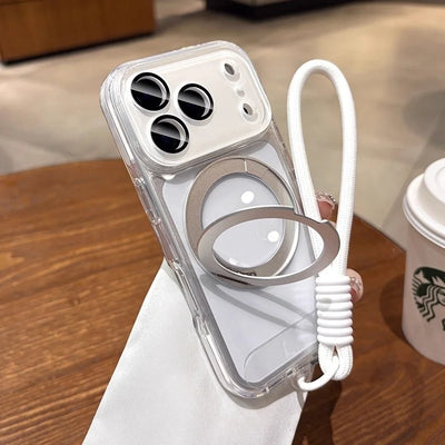 Rotating Magnetic Stand For Magsafe Clear Case For iPhone 17 16 15 14 13 Pro Max Air Wrist Strap Lanyard Wireless Charger Cover