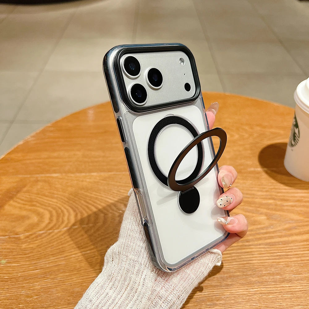 Pin Dun 360 Rotating Bracket Phone Case For iPhone 17 Air 16 15 14 Plus 13 12 Pro Max Wireless Charging Magnetic Cover Funda