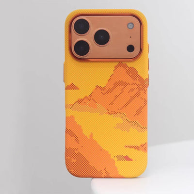 Orange Carbon Fiber Texture Alloy Lens Strong for Magsafe Phone Case for IPhone 17 Pro Max Magnetic Shockproof Hard PC Cover