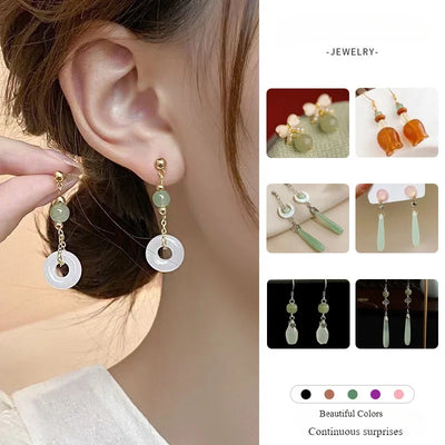 New Chinese Style Versatile Retro Earrings Long Tassel Horse Face Skirt Cheongsam Fashionable Temperament Accessories for Women