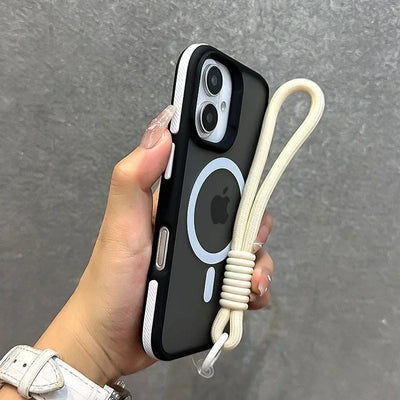 Luxury With Lanyard Magsafe Matte Phone Case For iPhone 16E SE4 16 15 14 13 12 11 Pro Max Plus Magnetic Bumper Back Cases Cover