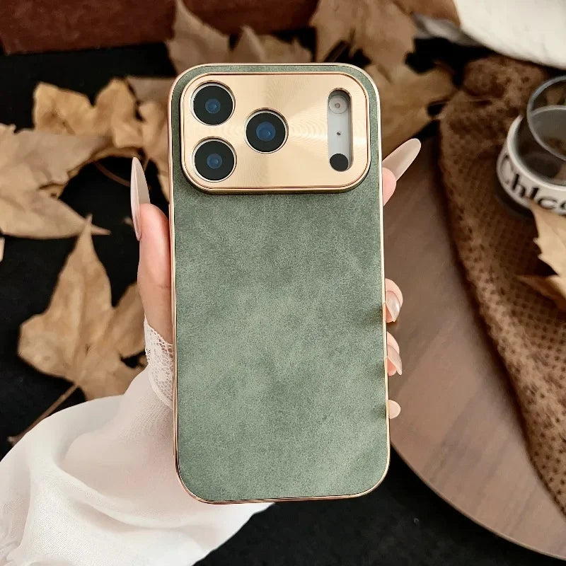 Plating Leather Matte Phone Case for iPhone 17 Air 16 16E 15 14 Plus13 Pro Max Shockproof Lens Protection Back Cover Shell