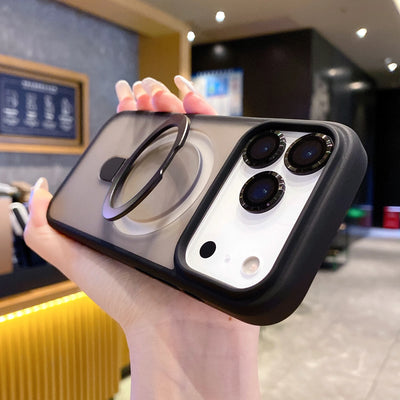 Luxury Magnetic Shockproof Case For iPhone 17Air 16 15 14 Plus 13 12 11 17 Pro Max For Magsafe Stand Glass Lens Protector Cover