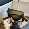Vintage PU Leather Crossbody Bag for Women Small Saddle Shoulder Bag with Wide Strap Flap Design