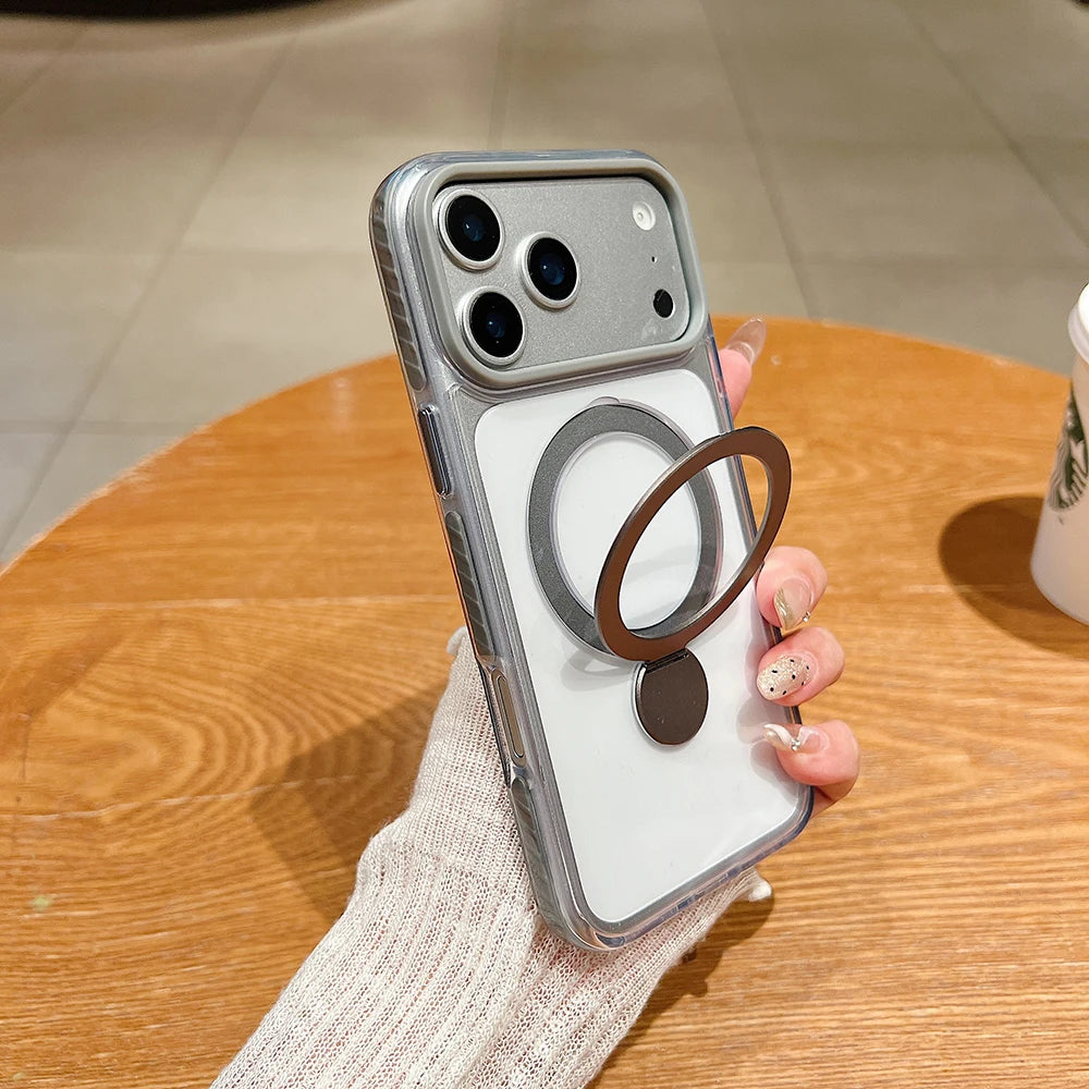 Pin Dun 360 Rotating Bracket Phone Case For iPhone 17 Air 16 15 14 Plus 13 12 Pro Max Wireless Charging Magnetic Cover Funda