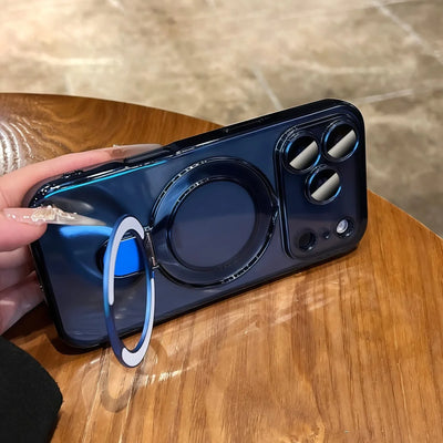 Bracket For Magsafe Phone Case For iPhone 17 16 15 14 13 Pro Max Magnetic Wireless Charging Soft Transparent Shockproof Cover