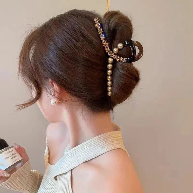 3Sizes Fashion Shark Clip Pearl Rhinestone Hair Clips For Women Girls Hair Accessories Jewelry