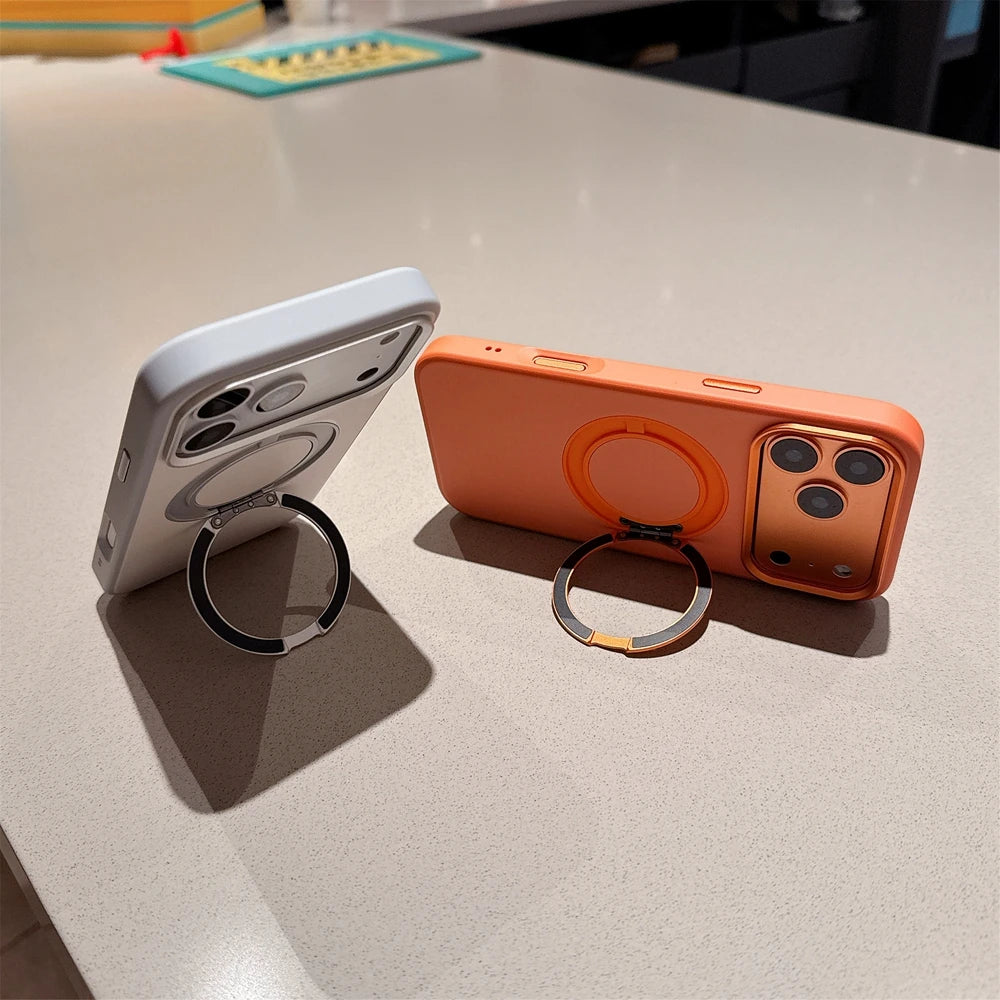 Business 360 Rotate Magsafe Bracket Case for iPhone 17 Pro Max 17Pro iPhone17 ProMax Pure Color PC Stand Holder Shockproof Cover