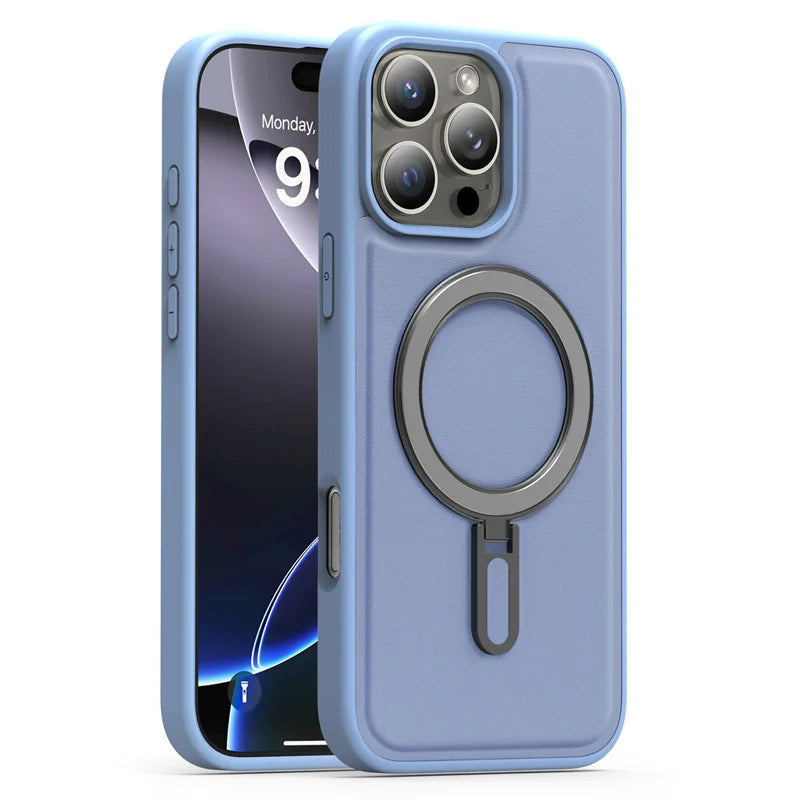 Fold Kickstand Wireless Charging PU Leather Magnetic Phone Case For iPhone 17 16 15 14 13 12 11 Pro Max Plus Shockproof Cover