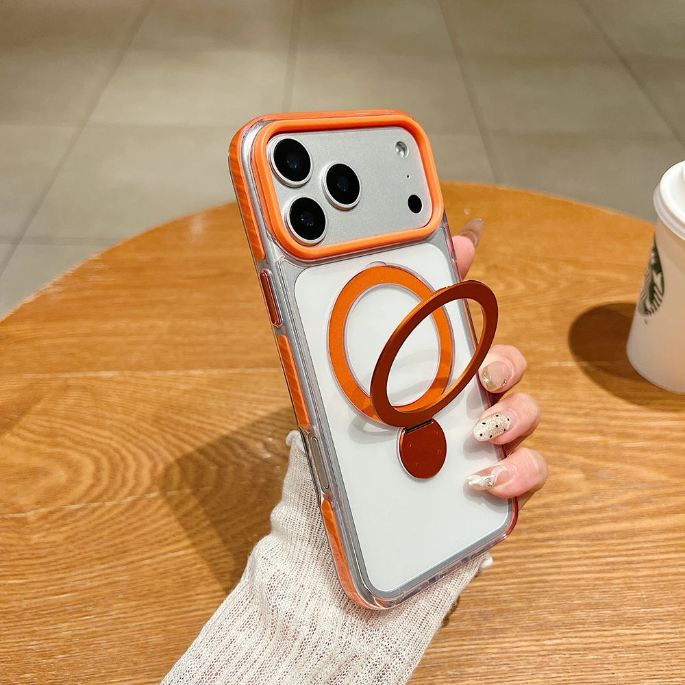 Pin Dun 360 Rotating Bracket Phone Case For iPhone 17 Air 16 15 14 Plus 13 12 Pro Max Wireless Charging Magnetic Cover Funda