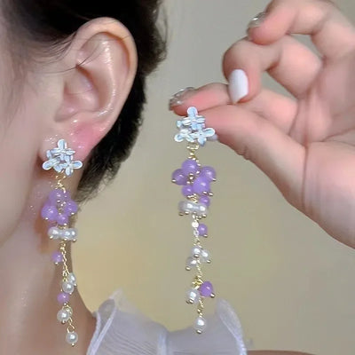 New Chinese Style Versatile Retro Earrings Long Tassel Horse Face Skirt Cheongsam Fashionable Temperament Accessories for Women