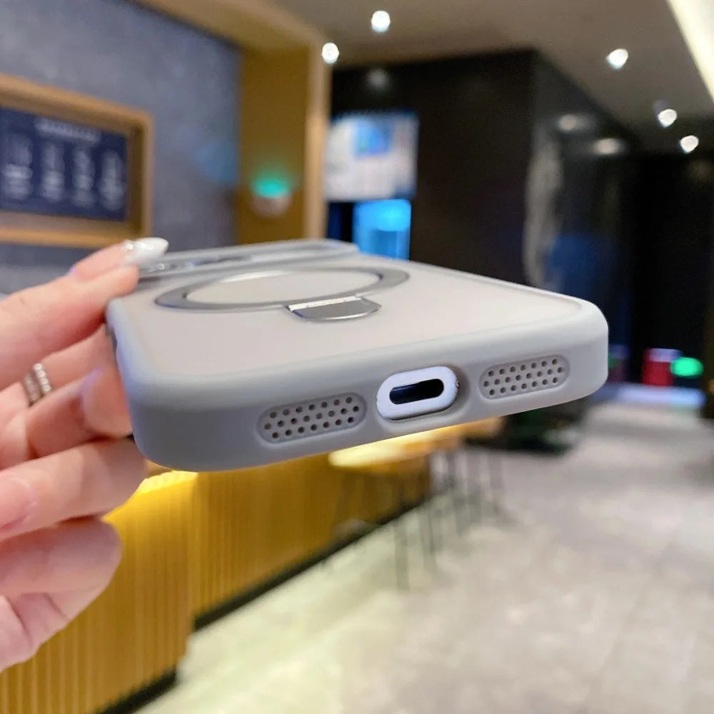 Luxury Magnetic Shockproof Case For iPhone 17Air 16 15 14 Plus 13 12 11 17 Pro Max For Magsafe Stand Glass Lens Protector Cover