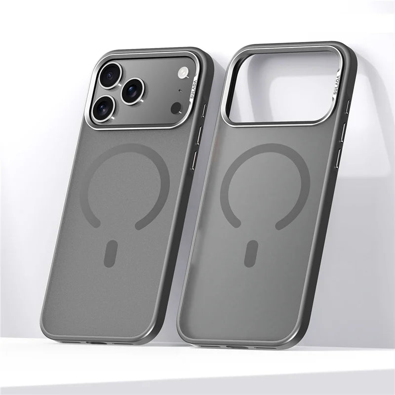 Luxury Alloy Lens Frame Matte For Magsafe Case For iPhone 17 16 15 14 Pro Max Translucent Hybrid Magnetic Shockproof Hard Cover