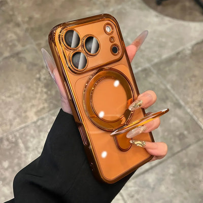 Bracket For Magsafe Phone Case For iPhone 17 16 15 14 13 Pro Max Magnetic Wireless Charging Soft Transparent Shockproof Cover