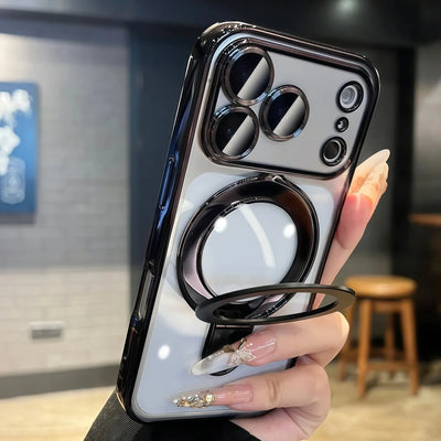 Bracket For Magsafe Phone Case For iPhone 17 16 15 14 13 Pro Max Magnetic Wireless Charging Soft Transparent Shockproof Cover