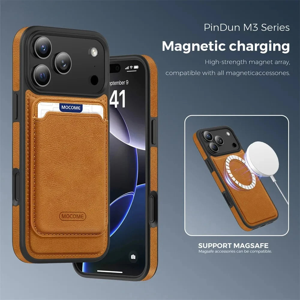Magnetic Wallet Slot Protective Cover For iPhone 17 Air 16 15 14 Plus 13 12 11 Pro Max Luxury Wireless Charging Pocket Cover