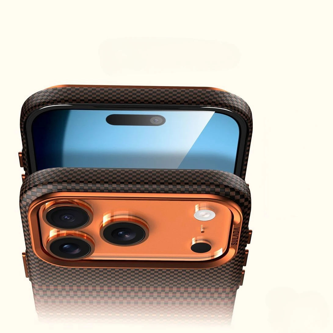 Business Carbon Fiber Inside for Magsafe PC Case for iPhone 17 16 Pro Max Wireless Charging Metal Lens Protect Hard Armor Cover