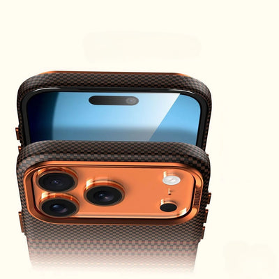 Business Carbon Fiber Inside for Magsafe PC Case for iPhone 17 16 Pro Max Wireless Charging Metal Lens Protect Hard Armor Cover