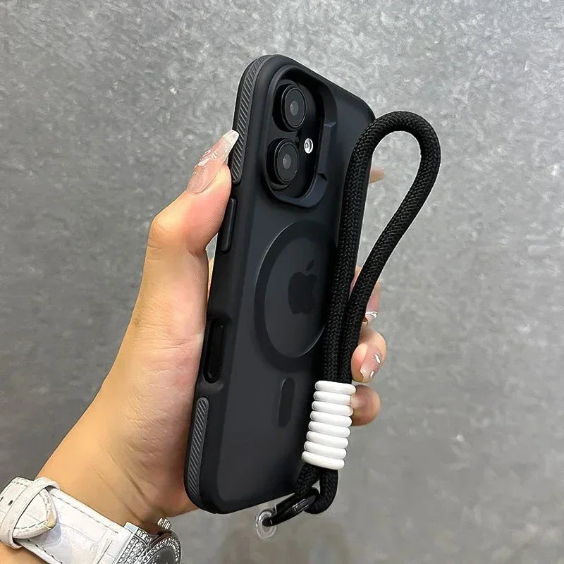 Luxury With Lanyard Magsafe Matte Phone Case For iPhone 16E SE4 16 15 14 13 12 11 Pro Max Plus Magnetic Bumper Back Cases Cover