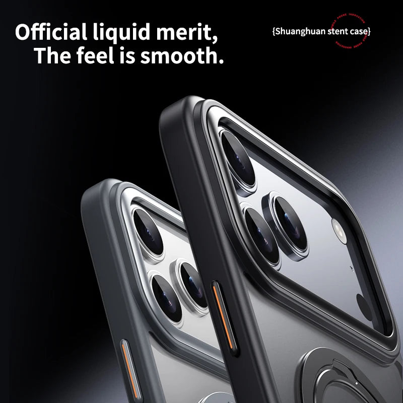 Matte Double For Magsafe 360 Ring Bracket Case For iPhone 17 16 15 14 Plus 13 12 Pro Max Alloy Strength Rotation Stand Cover