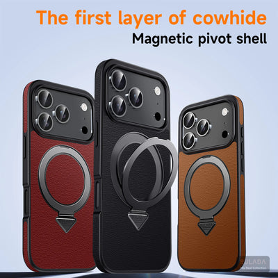 Business Genuine Leather Magnetic For Magsafe Case For iPhone 17 16 Plus 15 Pro Max Bracket Antidrop Shockproof Funda Cover