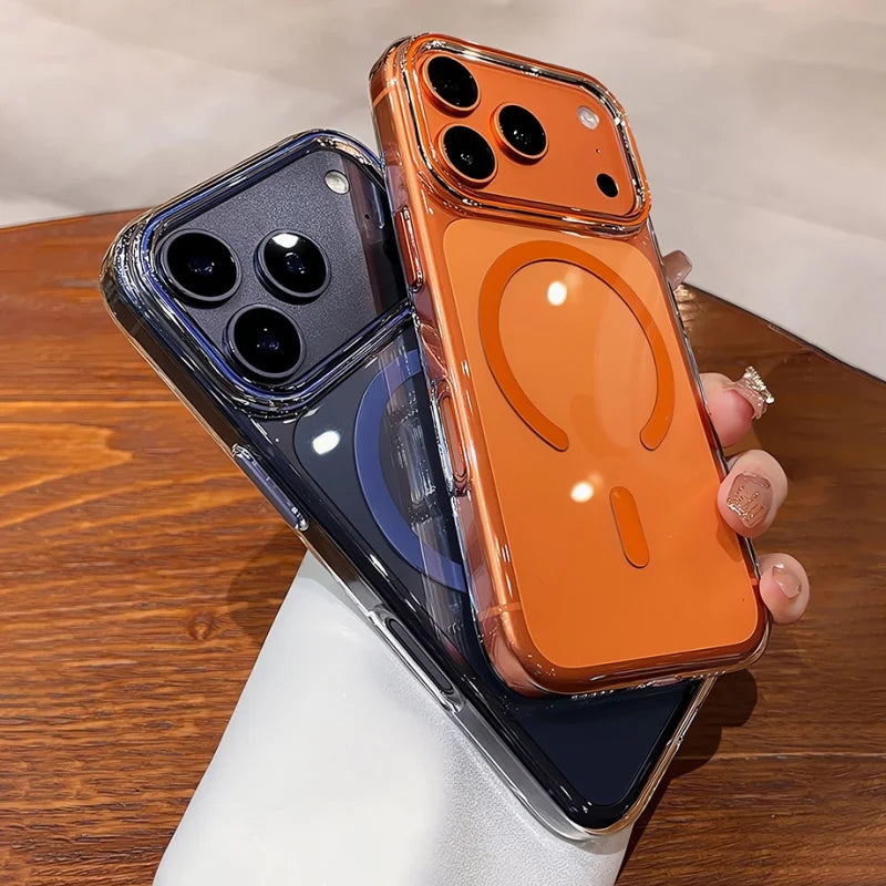 Luxury Crystal Clear Magnetic For Magsafe Case For iPhone 17 16 15 14 Plus 13 Pro Max Wireless Charging Shockproof Cover