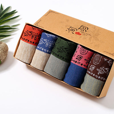 Spring Autumn Jacquard Color Matching Socks (5 Pairs)