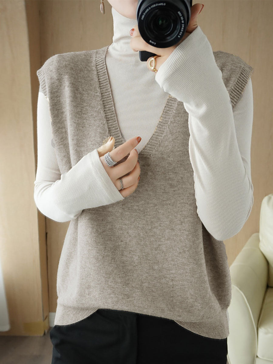Women Casual Autumn Wool V-Neck Knit Vest