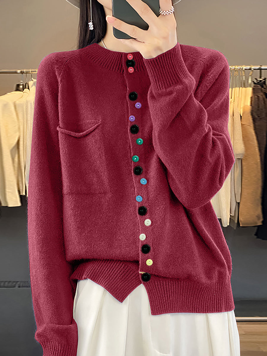Women Autumn O-Neck Pure Color Knit Sweater