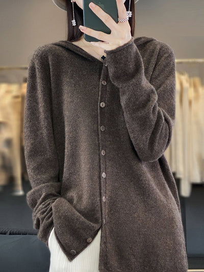 Women Autumn Casual Knitted Wool Hooded Sweater Coat