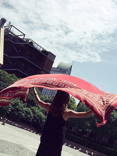 Vintage Sunscreen Tasseled Printed Traveling Floral Shawl Scarf