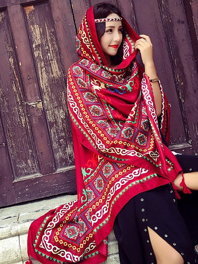 Vintage Sunscreen Tasseled Printed Traveling Floral Shawl Scarf