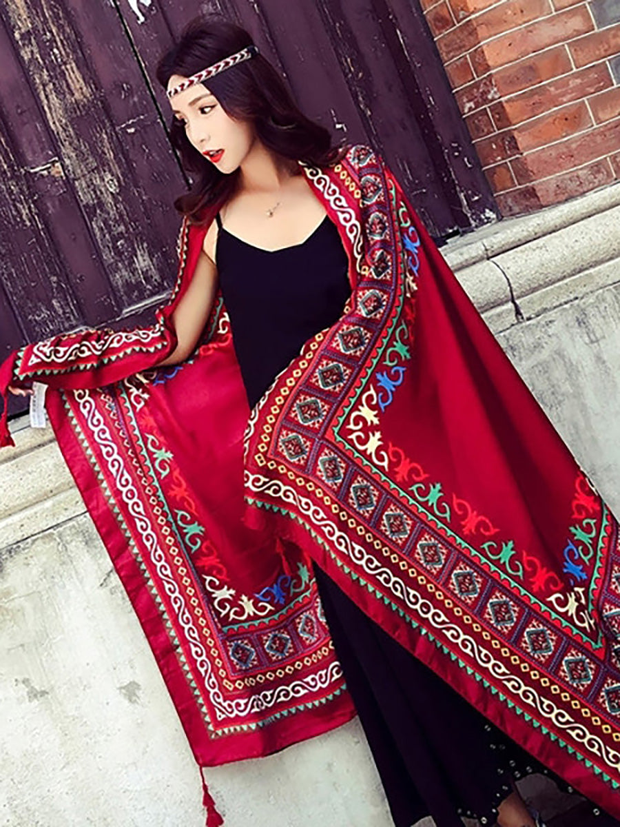 Vintage Sunscreen Tasseled Printed Traveling Floral Shawl Scarf