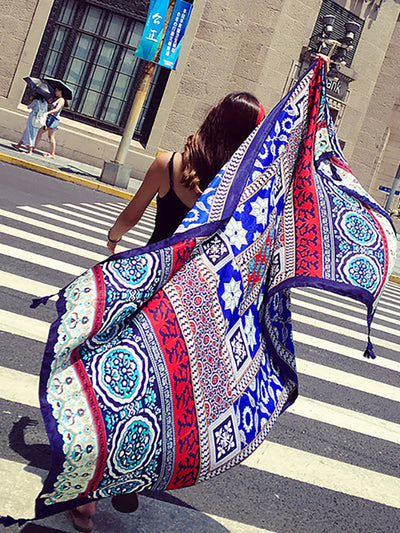 Vintage Sunscreen Tasseled Printed Traveling Floral Shawl Scarf