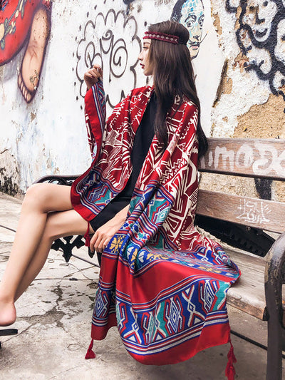 Vintage Sunscreen Tasseled Printed Traveling Floral Shawl Scarf