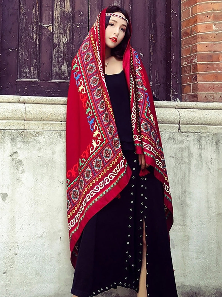 Vintage Sunscreen Tasseled Printed Traveling Floral Shawl Scarf