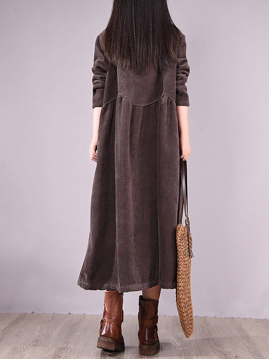 Plus Size Winter Thicken Warm Corduroy Dress Coat