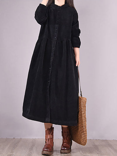 Plus Size Winter Thicken Warm Corduroy Dress Coat
